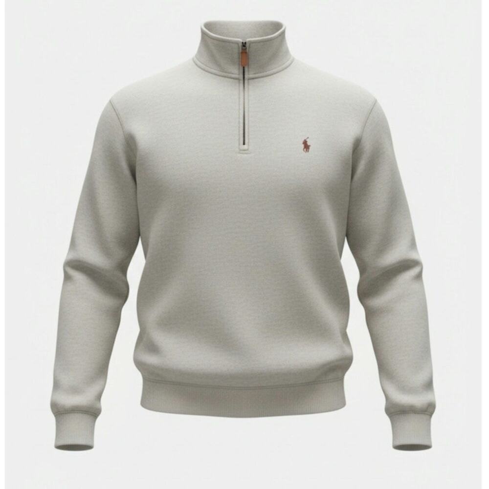 Polo Ralph Lauren Men's 1/4 Zip Ribbed Pullover Sweater Cream Brown Cotton Sz XL